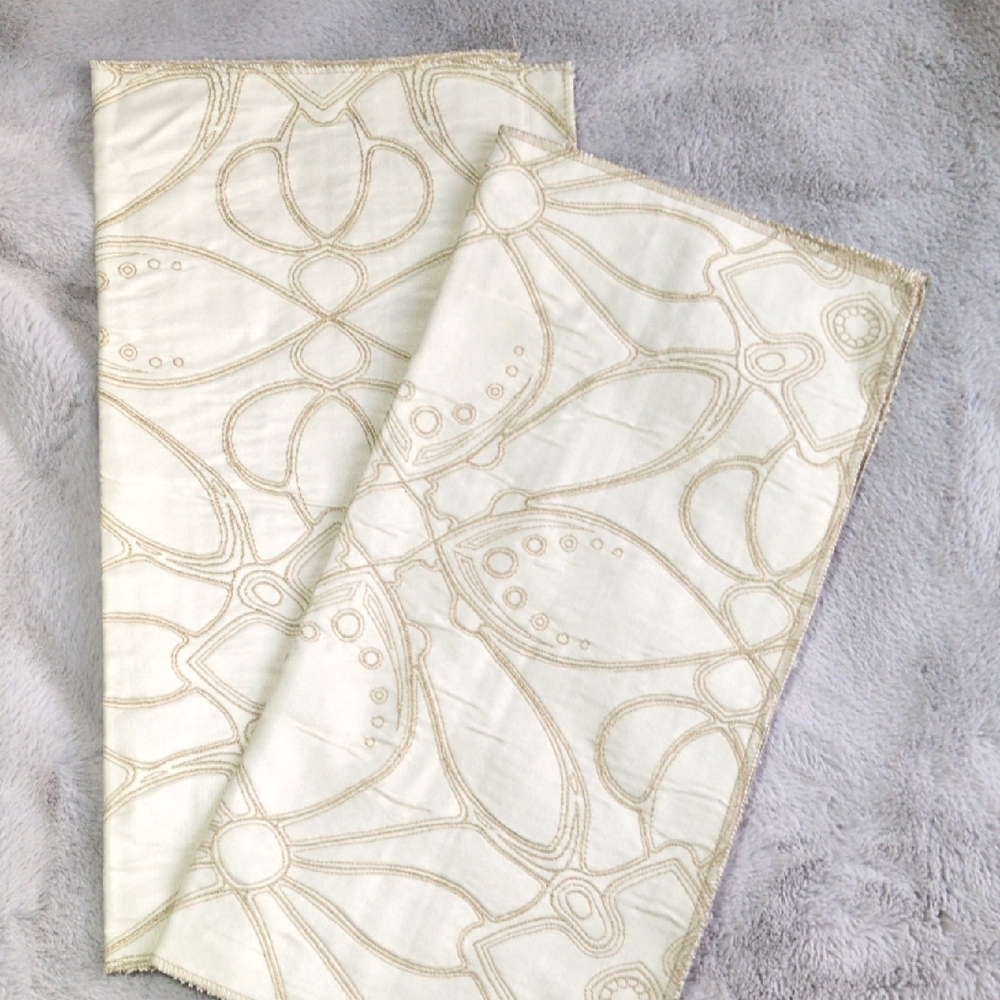 Cream and Tan Woven Patterned Fabric - 2 pieces